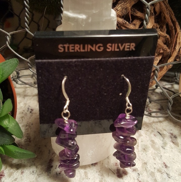 Excellent quality Amethyst silver chip earrings - Picture 2 of 5